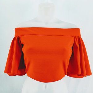 Do + Be Strapless Orange Crop Top Small Flounce
